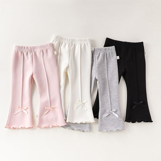 Arrival Baby Kids Girls Solid Color Butterfly-bows Decorated Flared Pants