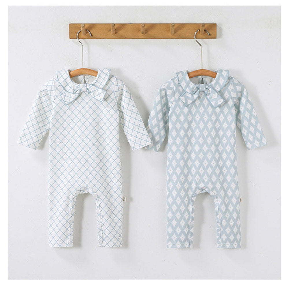 MyKids-USA® Baby Unisex Long Sleeves Simple Pattern Navy Collar Rompers