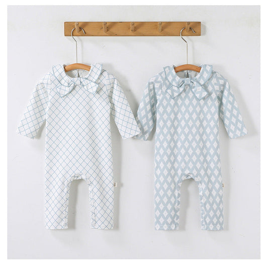 MyKids-USA® Baby Unisex Long Sleeves Simple Pattern Navy Collar Rompers