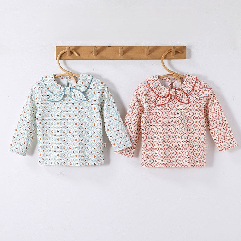 MyKids-USA® Arrival Spring Baby Kids Girls Argyle and Fruits Pattern Navy Collar Top
