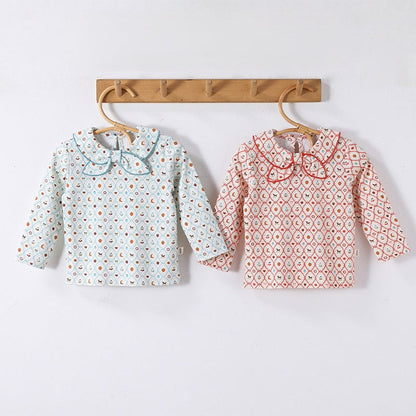 MyKids-USA® Arrival Spring Baby Kids Girls Argyle and Fruits Pattern Navy Collar Top