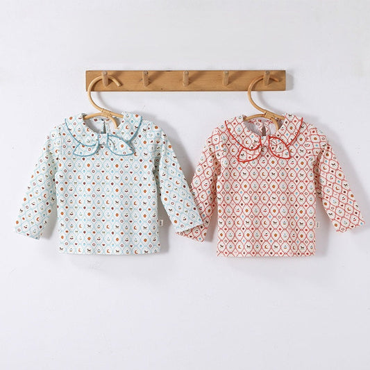 MyKids-USA® Arrival Spring Baby Kids Girls Argyle and Fruits Pattern Navy Collar Top