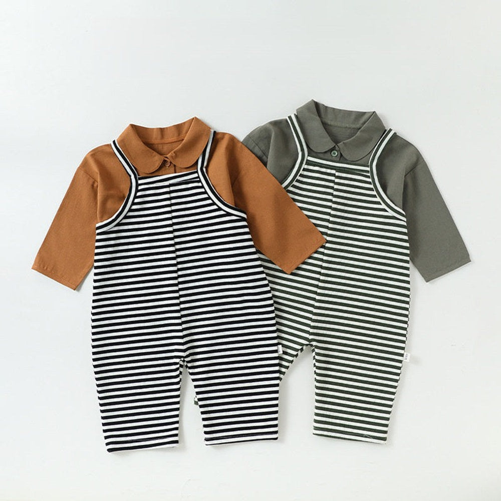 MyKids-USA® Baby Unisex Sleeveless Striped Pattern Rompers Overalls
