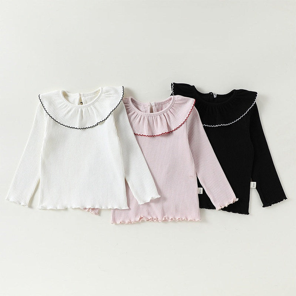 MyKids-USA® Arrival Spring Baby Kids Girls Solid Color Top with Collar