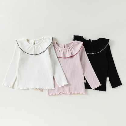 MyKids-USA® Arrival Spring Baby Kids Girls Solid Color Top with Collar