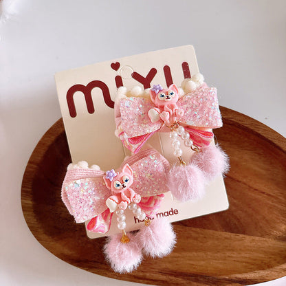 MyKids-USA® Collection of 2 Red Year Kids’ Hair Accessories – Pearl Tassel and Pom-Pom Clips for Traditional Outfits