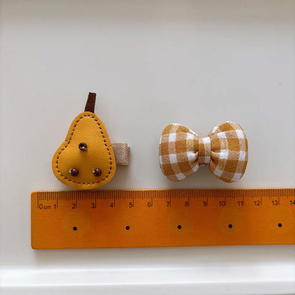 MyKids-USA® Collection of 2 Hair Clips – Adorable Small Fabric Bow Hair Clips and Leather Cartoon Accessories