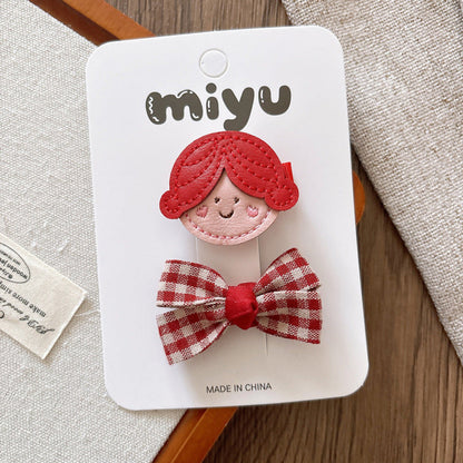 MyKids-USA® Collection of 2 Hair Clips – Adorable Small Fabric Bow Hair Clips and Leather Cartoon Accessories