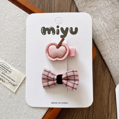 MyKids-USA® Collection of 2 Hair Clips – Adorable Small Fabric Bow Hair Clips and Leather Cartoon Accessories