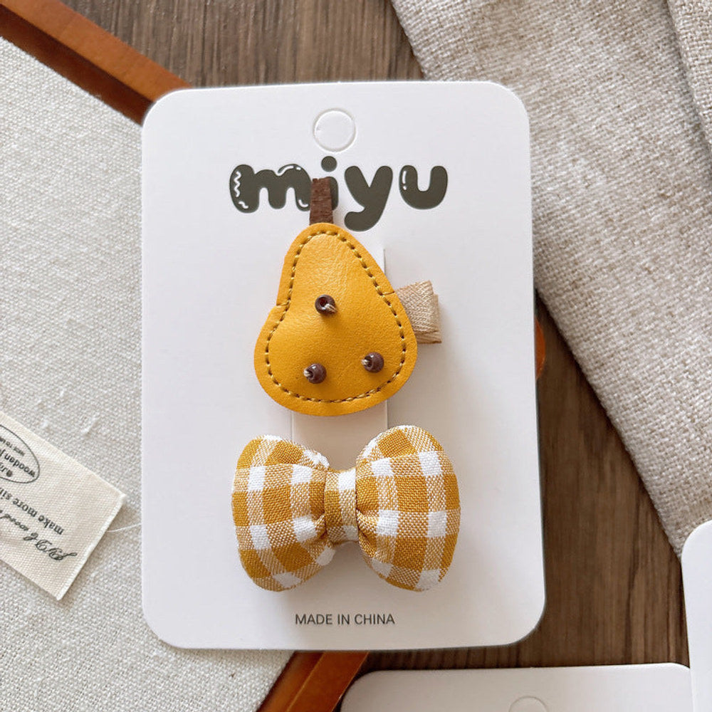 MyKids-USA® Collection of 2 Hair Clips – Adorable Small Fabric Bow Hair Clips and Leather Cartoon Accessories