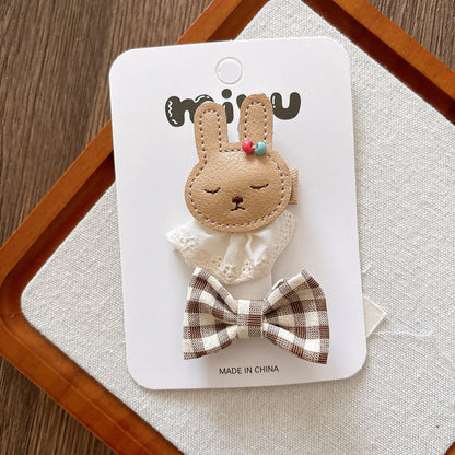 MyKids-USA® Collection of 2 Hair Clips – Adorable Small Fabric Bow Hair Clips and Leather Cartoon Accessories