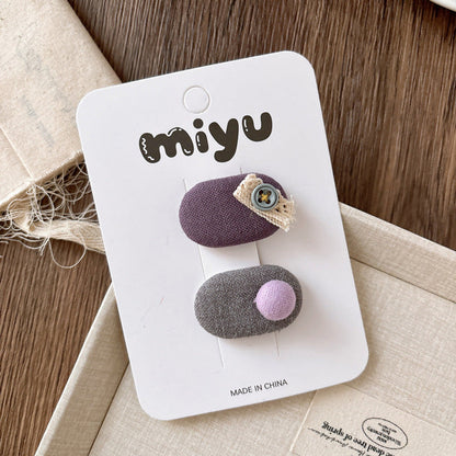 MyKids-USA® Collection of 2 Color Patchwork Cloth Design Hair Clips