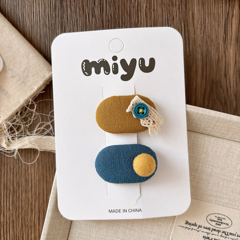 MyKids-USA® Collection of 2 Color Patchwork Cloth Design Hair Clips
