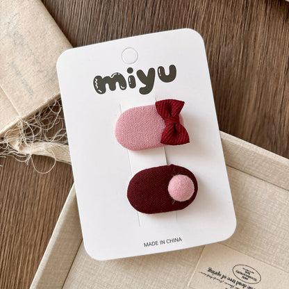 MyKids-USA® Collection of 2 Color Patchwork Cloth Design Hair Clips