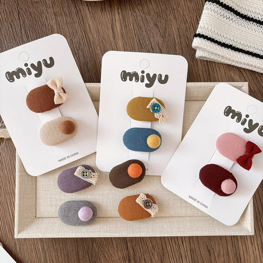 MyKids-USA® Collection of 2 Color Patchwork Cloth Design Hair Clips