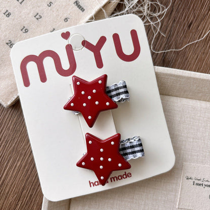 MyKids-USA® Collection of 2 Versatile Cute Resin and Cloth Shape Decorated Hair Clips