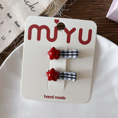 MyKids-USA® Collection of 2 Versatile Cute Resin and Cloth Shape Decorated Hair Clips
