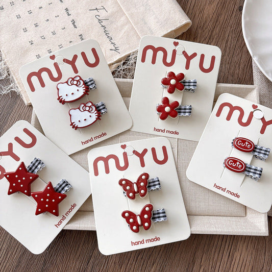 MyKids-USA® Collection of 2 Versatile Cute Resin and Cloth Shape Decorated Hair Clips