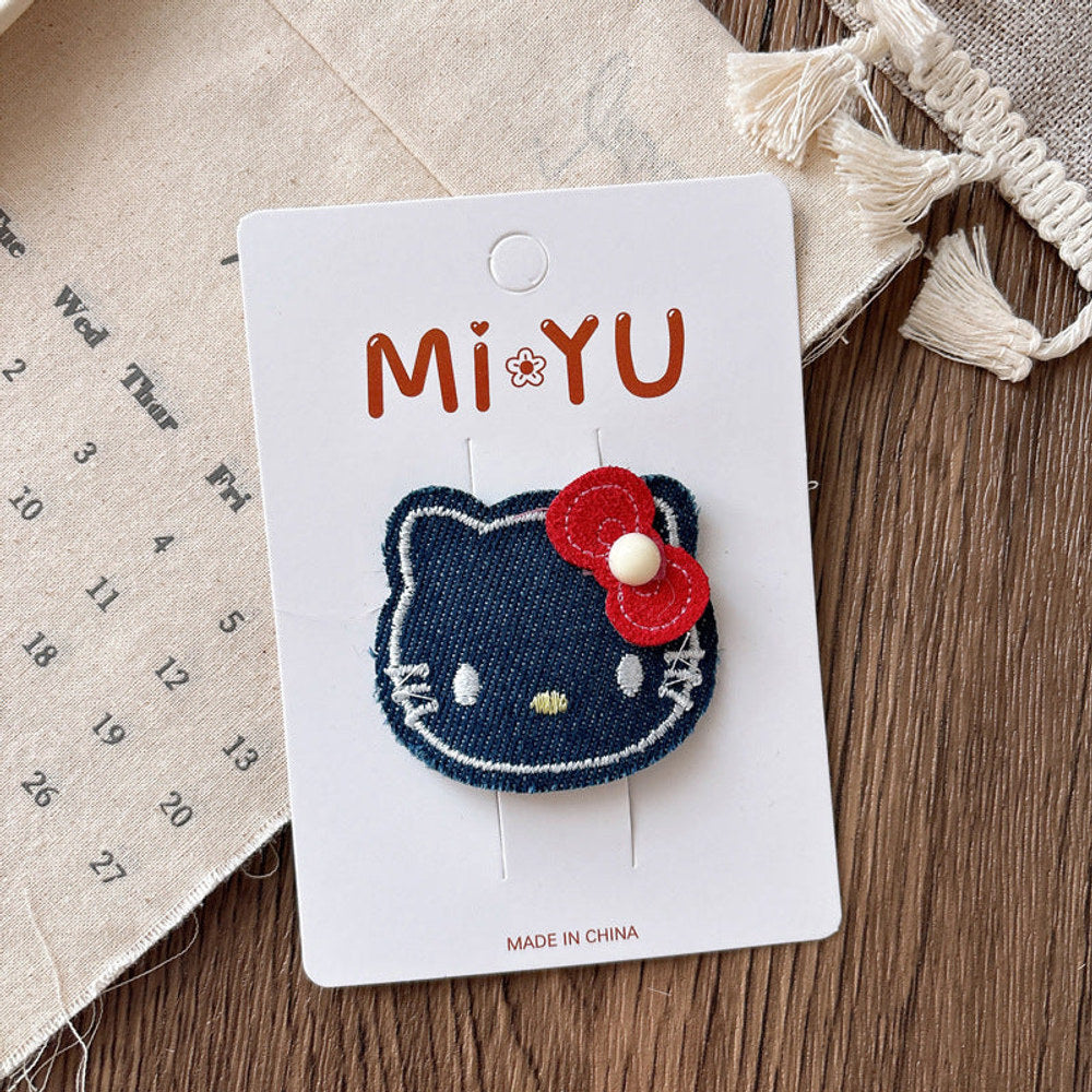 MyKids-USA® Collection of 2 Versatile Cute Kitty Embroidered Hair Clips