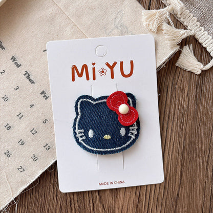 MyKids-USA® Collection of 2 Versatile Cute Kitty Embroidered Hair Clips