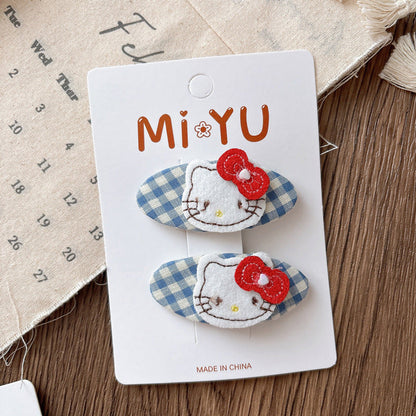 MyKids-USA® Collection of 2 Versatile Cute Kitty Embroidered Hair Clips