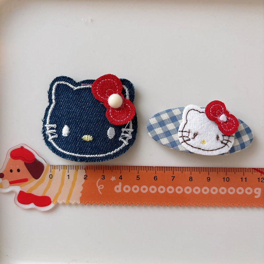 MyKids-USA® Collection of 2 Versatile Cute Kitty Embroidered Hair Clips