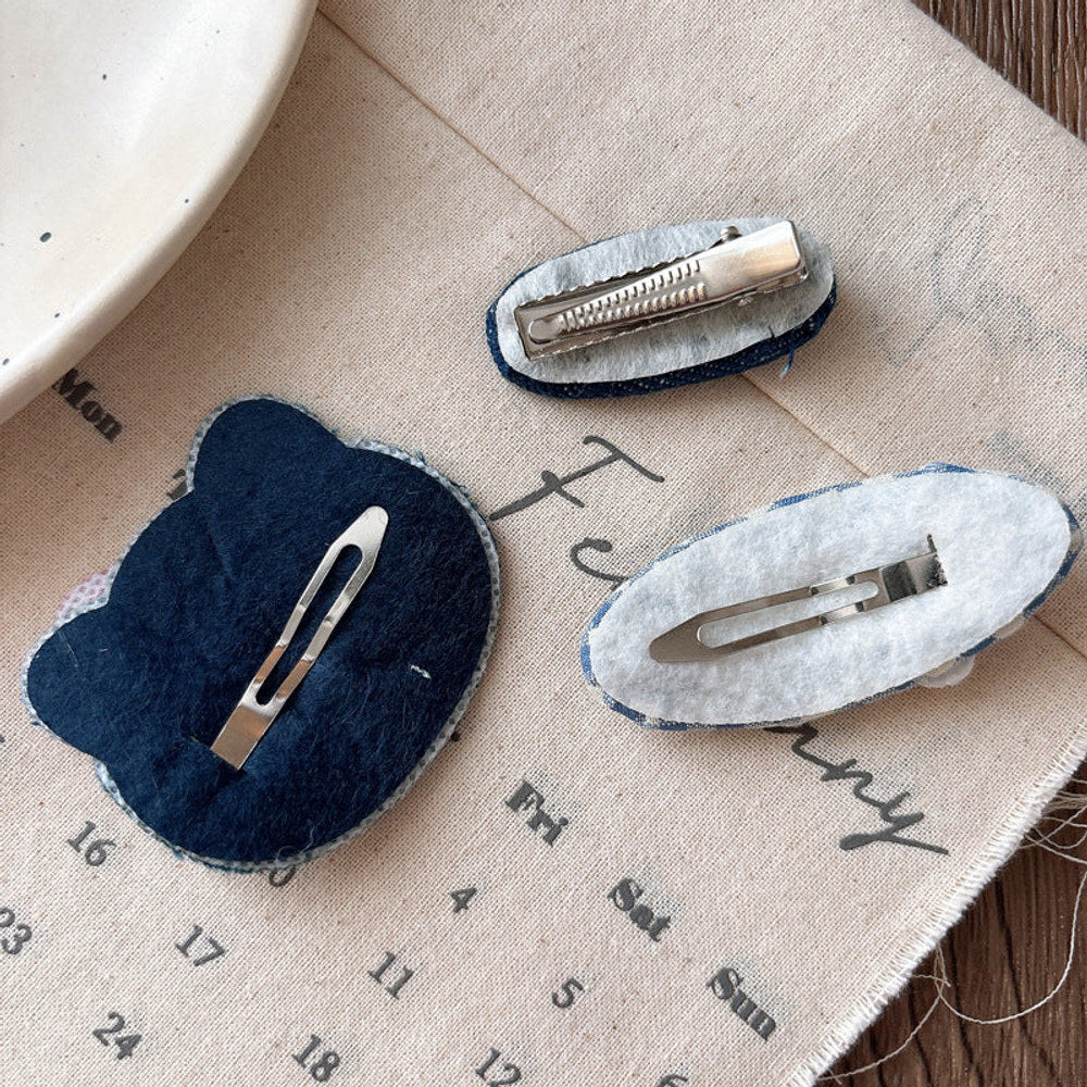 MyKids-USA® Collection of 2 Versatile Cute Kitty Embroidered Hair Clips