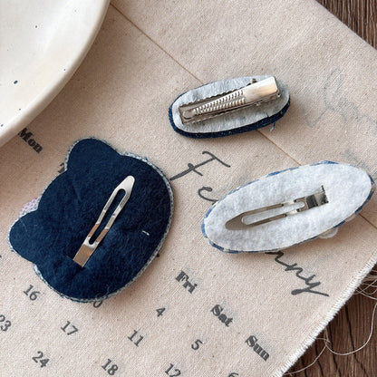 MyKids-USA® Collection of 2 Versatile Cute Kitty Embroidered Hair Clips