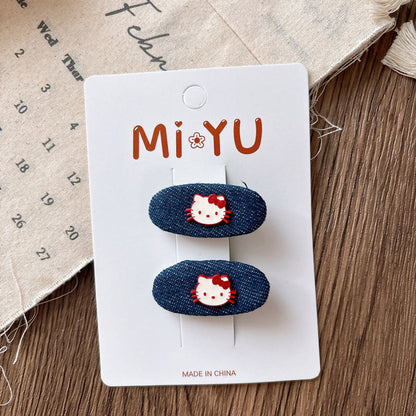 MyKids-USA® Collection of 2 Versatile Cute Kitty Embroidered Hair Clips