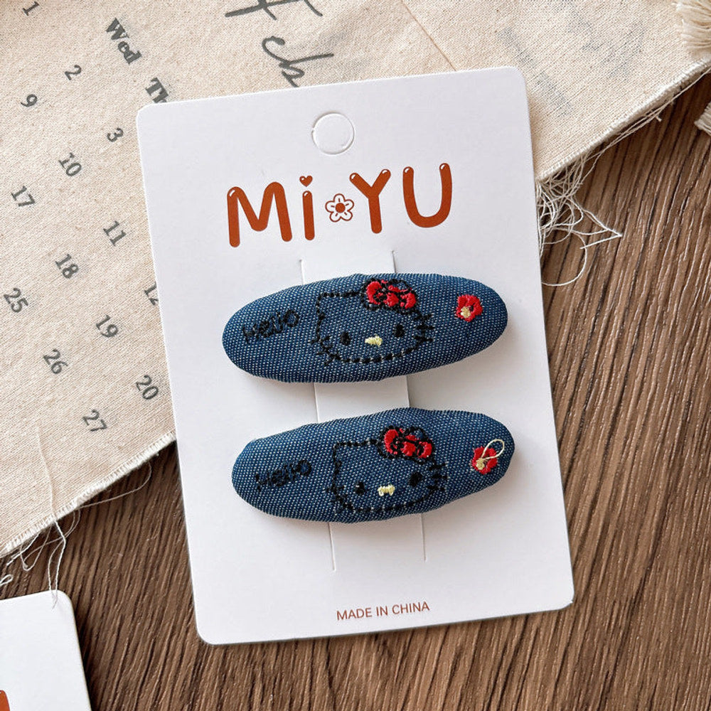 MyKids-USA® Collection of 2 Versatile Cute Kitty Embroidered Hair Clips