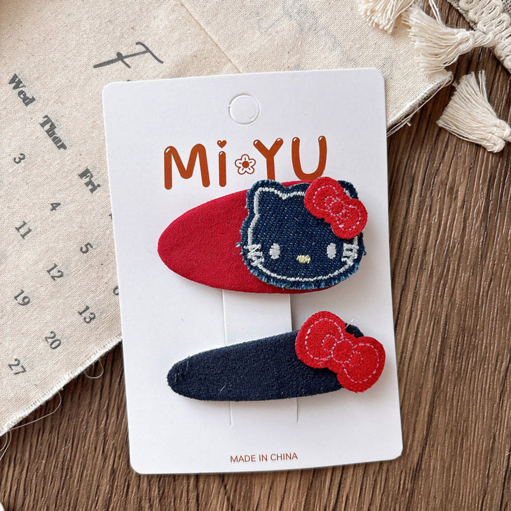 MyKids-USA® Collection of 2 Versatile Cute Kitty Embroidered Hair Clips