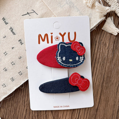 MyKids-USA® Collection of 2 Versatile Cute Kitty Embroidered Hair Clips