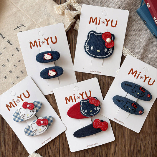 MyKids-USA® Collection of 2 Versatile Cute Kitty Embroidered Hair Clips