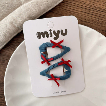 MyKids-USA® Collection of 2 Versatile Cute Color Patchwork Design Hair Clips