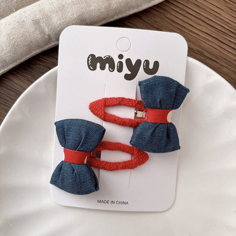 MyKids-USA® Collection of 2 Versatile Cute Color Patchwork Design Hair Clips