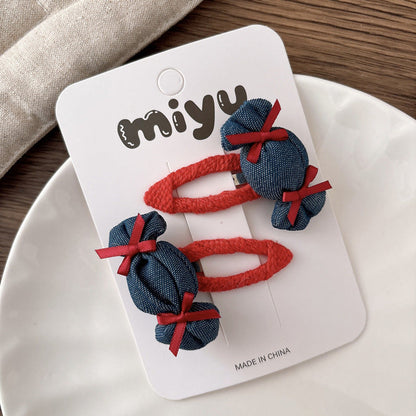 MyKids-USA® Collection of 2 Versatile Cute Color Patchwork Design Hair Clips