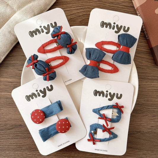 MyKids-USA® Collection of 2 Versatile Cute Color Patchwork Design Hair Clips