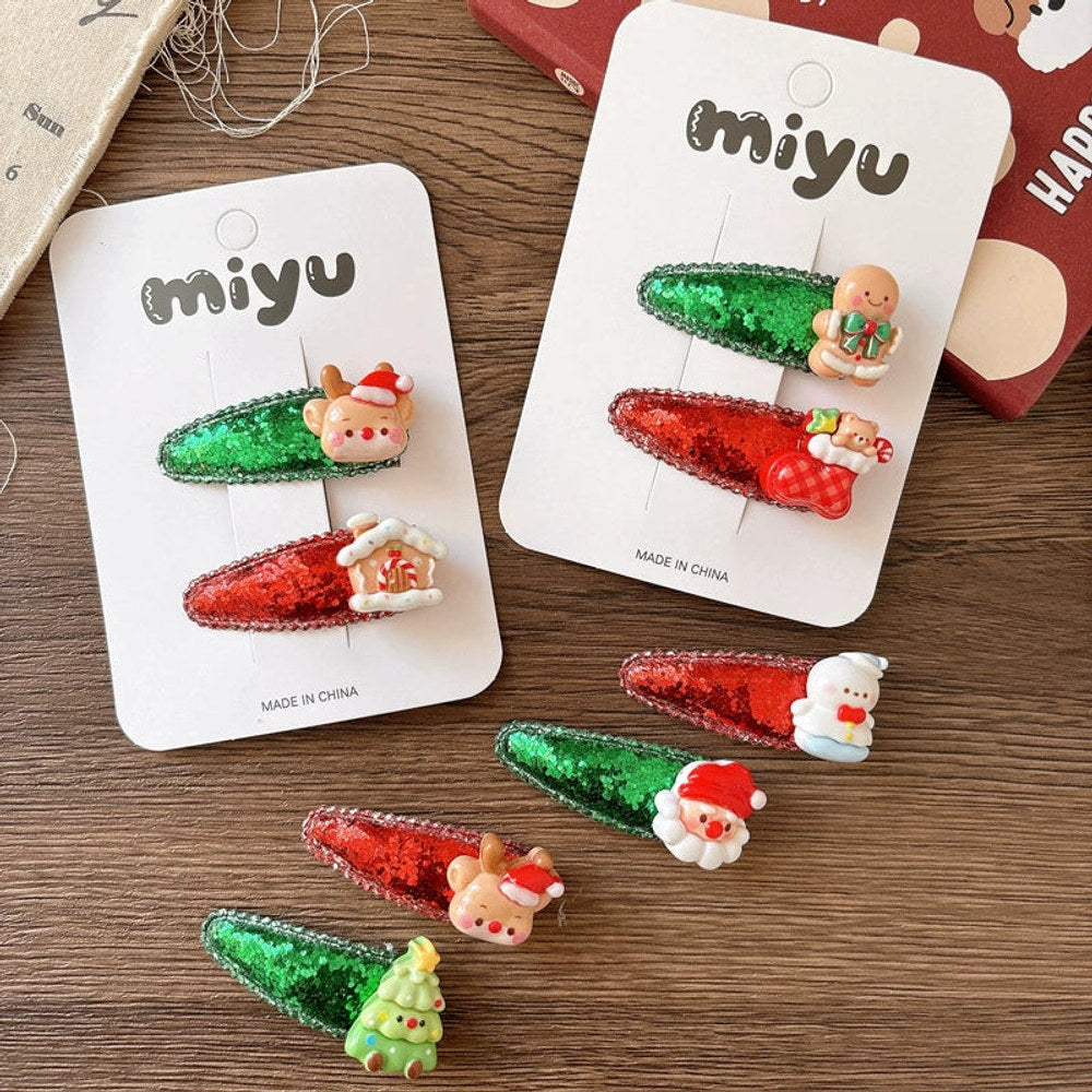 MyKids-USA® Collection of 2 Versatile Cute Christmas Cartoon Hair Clips