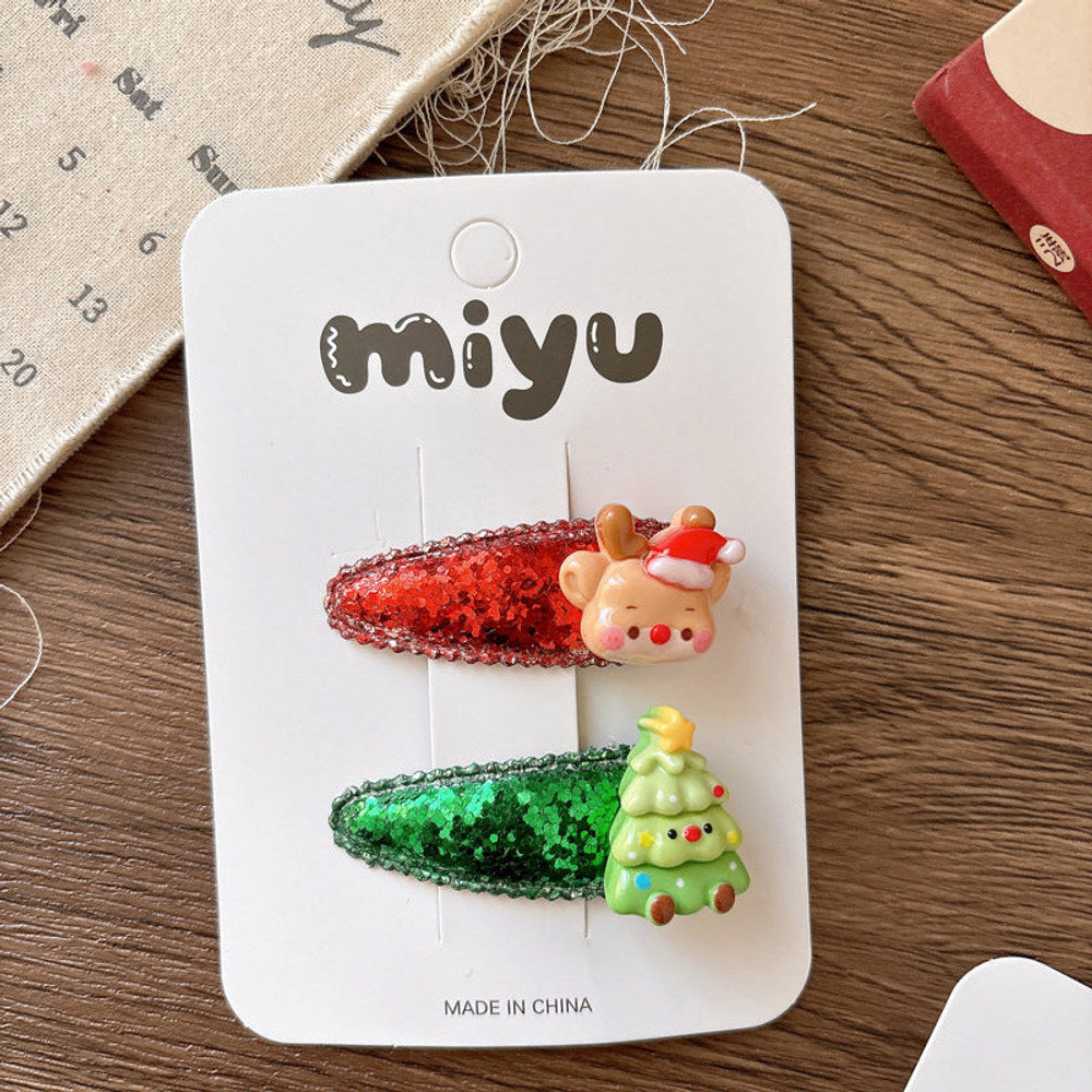 MyKids-USA® Collection of 2 Versatile Cute Christmas Cartoon Hair Clips