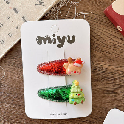 MyKids-USA® Collection of 2 Versatile Cute Christmas Cartoon Hair Clips