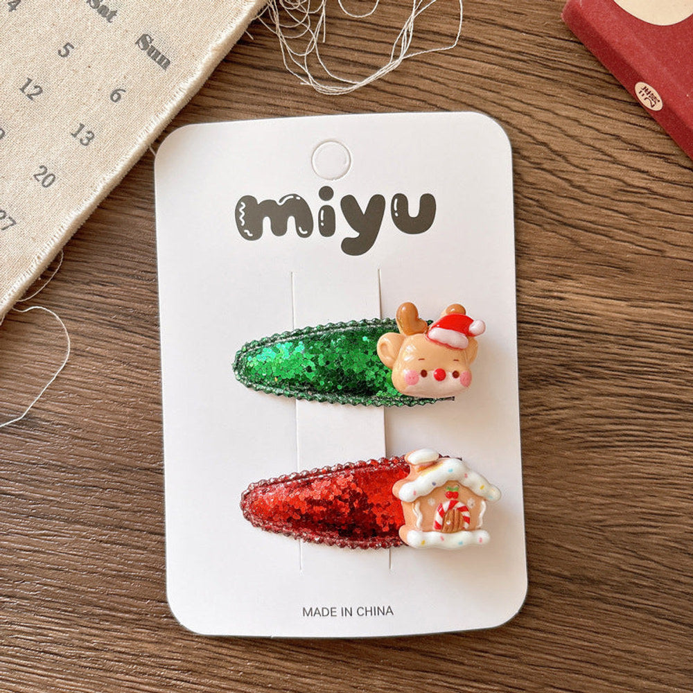 MyKids-USA® Collection of 2 Versatile Cute Christmas Cartoon Hair Clips