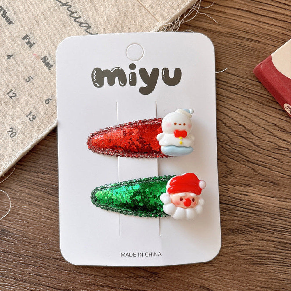 MyKids-USA® Collection of 2 Versatile Cute Christmas Cartoon Hair Clips