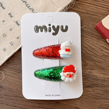 MyKids-USA® Collection of 2 Versatile Cute Christmas Cartoon Hair Clips