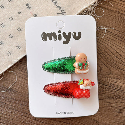 MyKids-USA® Collection of 2 Versatile Cute Christmas Cartoon Hair Clips