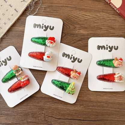 MyKids-USA® Collection of 2 Versatile Cute Christmas Cartoon Hair Clips
