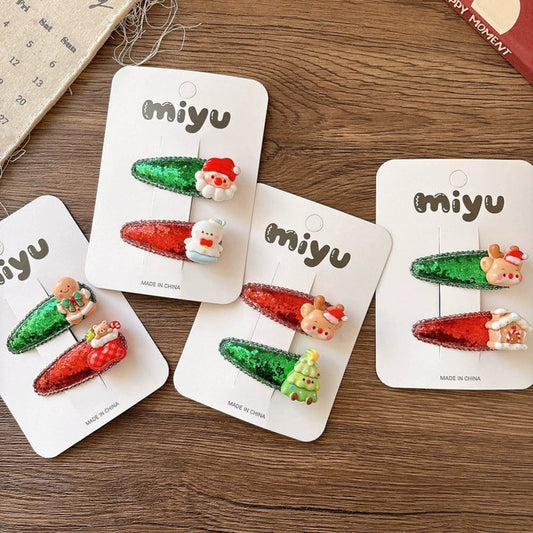 MyKids-USA® Collection of 2 Versatile Cute Christmas Cartoon Hair Clips