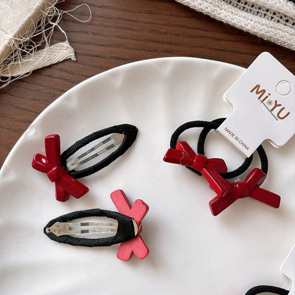 MyKids-USA® Collection of 2 Versatile Cute Geometric Resin Decorated Hair Clips or Hair Ties