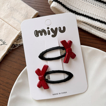 MyKids-USA® Collection of 2 Versatile Cute Geometric Resin Decorated Hair Clips or Hair Ties