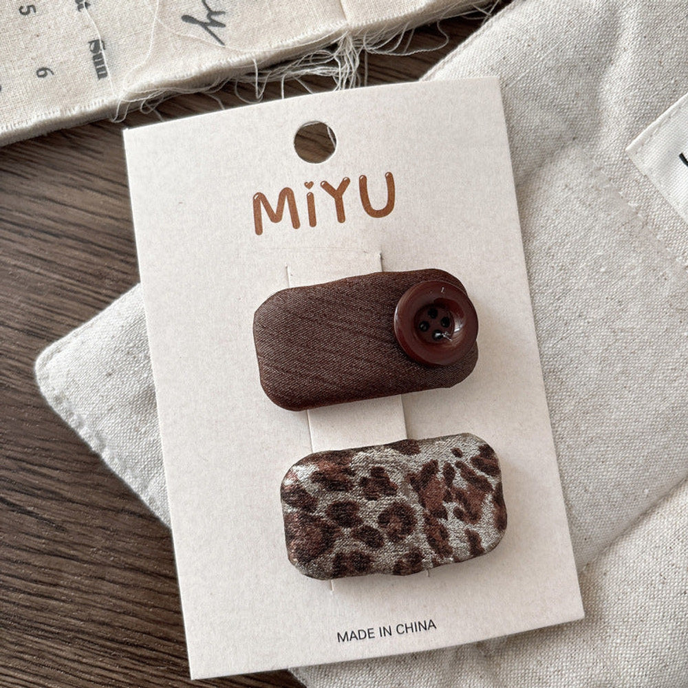 MyKids-USA® Collection of 2 Versatile Cute Leopard Pattern Shape Decorated Hair Clips or Hair Ties