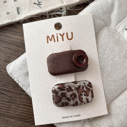 MyKids-USA® Collection of 2 Versatile Cute Leopard Pattern Shape Decorated Hair Clips or Hair Ties